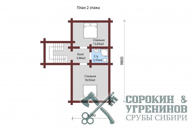Дом-баня 141м2, 9,6х12,4м, лафет 250мм, Грозный