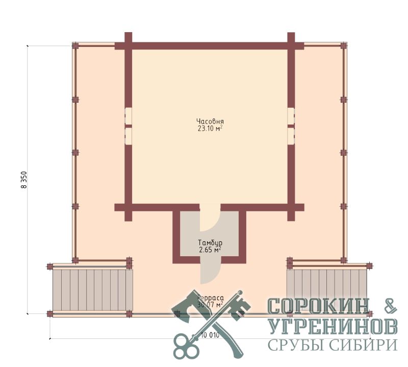 Часовня 55м2, 8х10м, бревно 260мм, часовня Красный Яр  