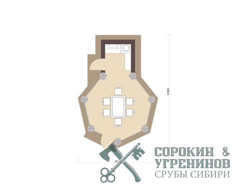 Беседка 17м2, 5х6,8м, post&beam, Караколь