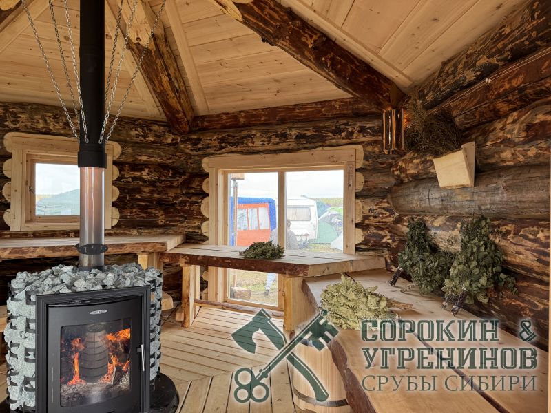 25 баня с стеклянным дымоходом