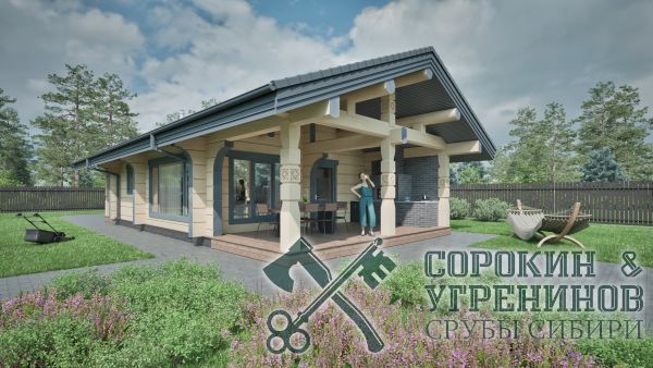 Баня Сахалин из лафета кедра 250 мм, площадь 94 кв.м., размер сруба 6,8х14,6 м