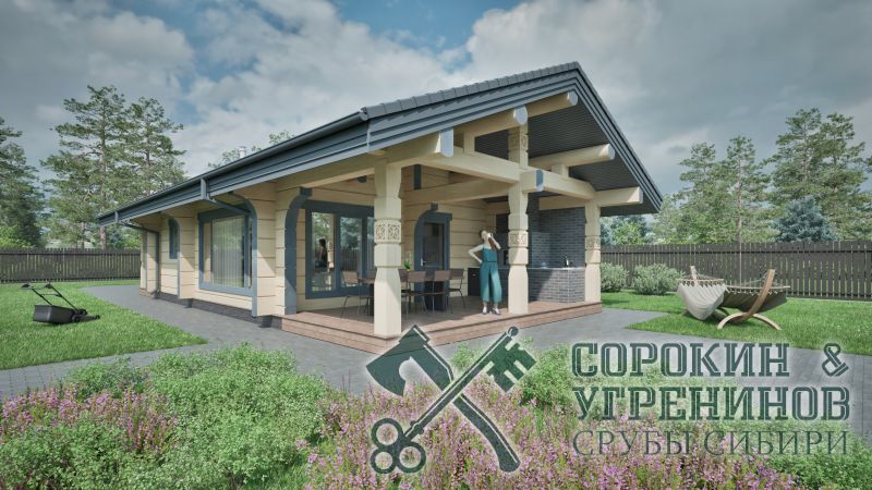 Баня Сахалин из лафета кедра 250 мм, площадь 94 кв.м., размер сруба 6,8х14,6 м