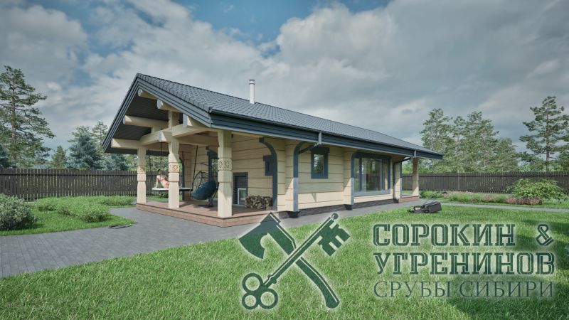 Баня Сахалин из лафета кедра 250 мм, площадь 94 кв.м., размер сруба 6,8х14,6 м