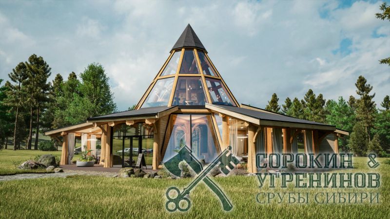Ресторан Бриллиант площадью 391кв.м., размер сруба 20х20м, бревно диаметром 400мм