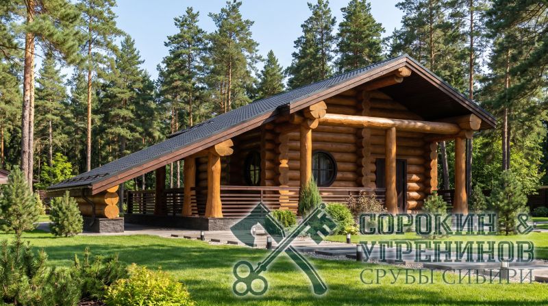 Баня Ямал площадью 39 кв.м., размер сруба 9,3х10,2 метра, бревно диаметром 300 мм