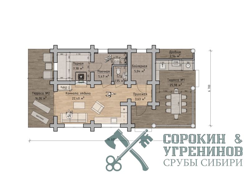 Баня Саратов площадью 108 кв.м., размер сруба 6,7х14,6 метра, бревно диаметром 300 мм Баня Саратов площадью 108 кв.м., размер сруба 6,7х14,6 метра, бревно диаметром 300 мм
