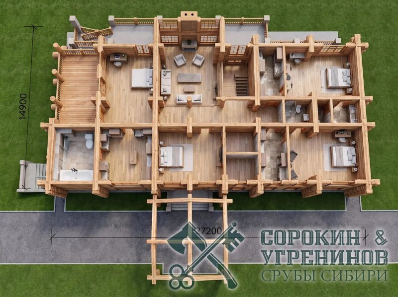 Дом Алатырь площадью 960 кв.м., размер сруба 24х27 метров, бревно диаметром 450 мм Дом Алатырь площадью 960 кв.м., размер сруба 24х27 метров, бревно диаметром 450 мм