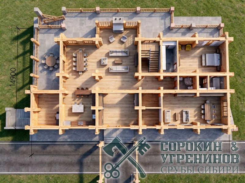 Дом Алатырь площадью 960 кв.м., размер сруба 24х27 метров, бревно диаметром 450 мм Дом Алатырь площадью 960 кв.м., размер сруба 24х27 метров, бревно диаметром 450 мм