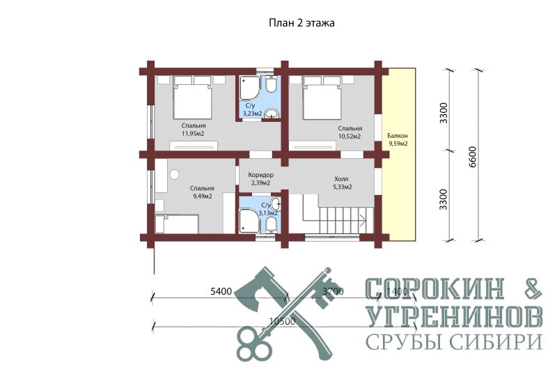 Дом Барвиха площадью 150 кв.м.,  размер сруба 6,6х12 метров,  лафет сечением 250х400мм