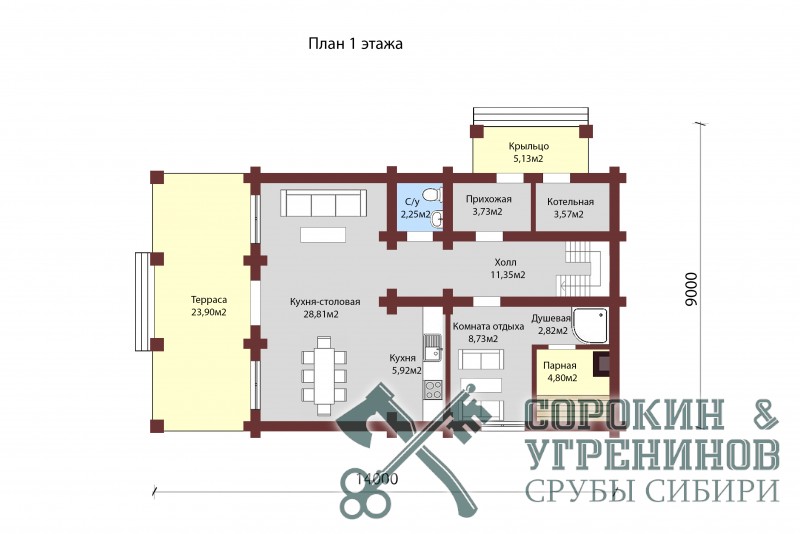 Дом-баня 131м2, 9х14м, лафет 250мм, Ханты-Мансийск-2
