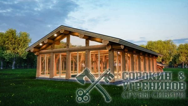 Бассейн 184м2, 9х19м, бревно 460мм, post&beam, Кеславь